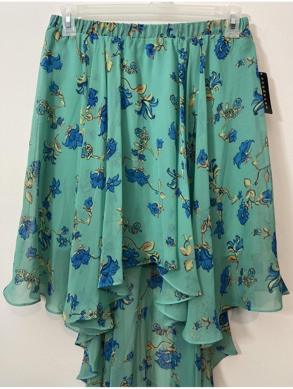Metaphor Womens Large Green Floral High-Low Elastic-Waist Lacy Skirt NWT! A335 - Picture 2 of 6